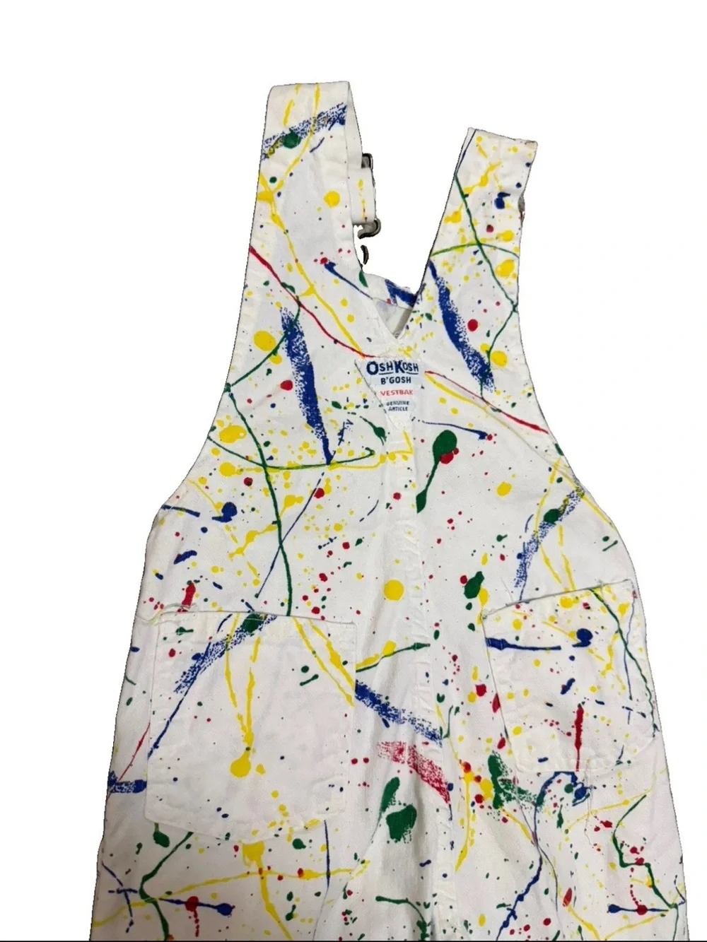 Vintage Oshkosh Overalls 18M Bibs White Paint Splatter 1990s Denim Cotton Multi